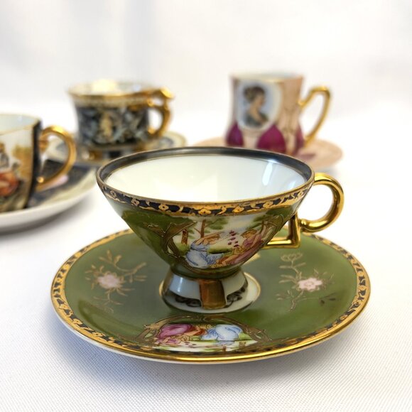Japanese Vintage Set of 4 Hand Painted Demitasse Porcelain Teacups Saucers #6912 - Picture 4 of 15